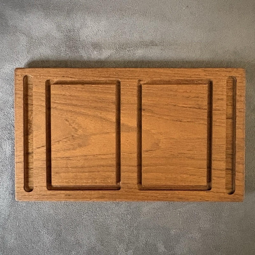 Mid Century Denmark Teak Appetizer Tray w/ Dual Plastic Inserts & Forks - Picture 2 of 12